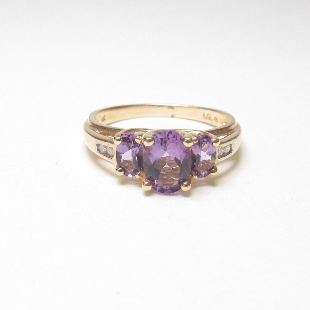 Estate 10K Yellow Gold Natural Purple Amethyst Diamond Band Ring 1.20 Cts Size 7